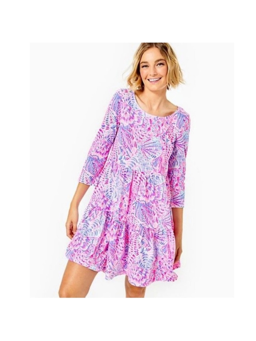 Lilly Pulitzer Pink and Blue Printed Tiered Dress